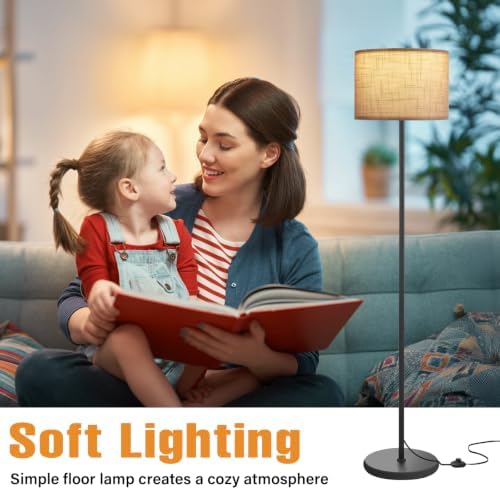 Ambimall 60'' Modern Floor Lamp with Shade, Tall Lamps for Living Room, Bedroom, Office, Dining Room, Linen Grey Shade with Black Pole(Without Bulb) - Image 5