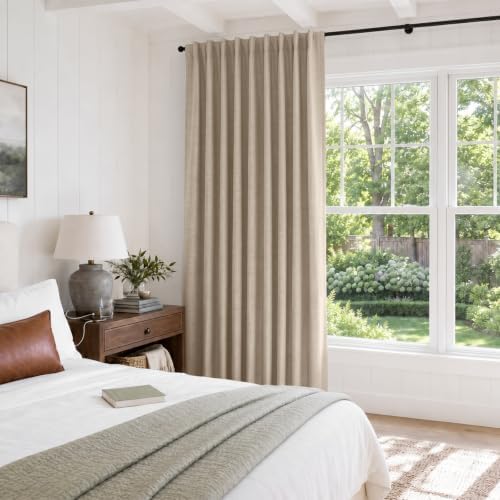 Linen Textured Blackout Sliding Door Curtains 108 Inches Long, Oatmeal - Image 5