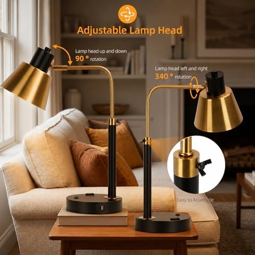 Adjustable Desk Lamp with Dual USB-C/A & AC Outlet 340° Swivel Lamp Head - Image 4