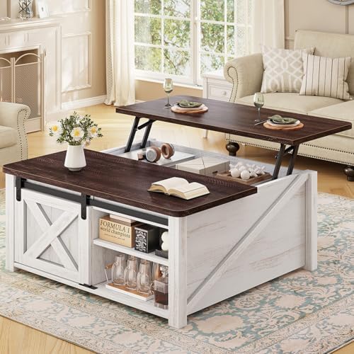 SEDETA 31.5" Lift Top Coffee Table with Storage, Square Coffee Tables for Living Room, Farmhouse Coffee Table with Large Hidden Storage Compartment and Adjustable Shelves, Vintage White by SEDETA