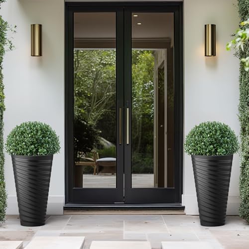 Kante Set of 2 Black Plastic Round Planters 23" Tall Home & Outdoor - Image 3