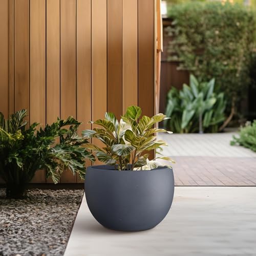 Kante Small Round Bowl Charcoal Concrete Planter 11.8" Dia, Outdoor - Image 3