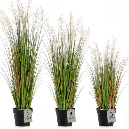 Jexine 3 Pcs 3/4/5 ft Tall Artificial Grass Plant Potted Artificial Greenery Floor Plants Faux Pampas Grass Tall in Pot for Housewarming Gift House Garden Bathroom Lobby Outdoor Decoration by Jexine