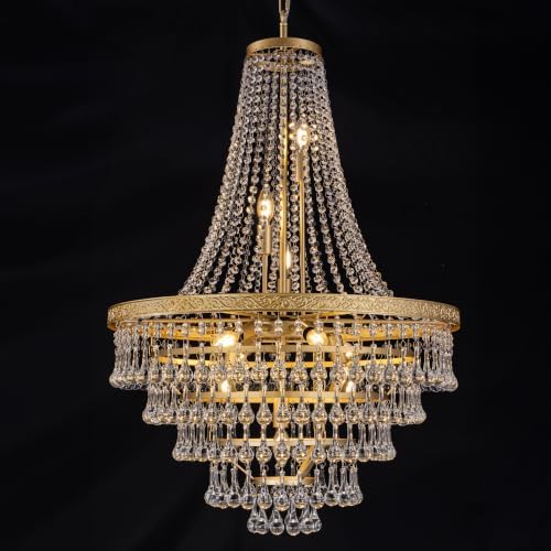 Wellmet French Empire Crystal Chandeliers, Antique Bronze Chandeliers 10 Lights, Rustic Farmhouse Chandelier High Ceiling Light Fixture for Entryway, Foyer, Dining Room, Staircase (Gold, 28 Inches) by Wellmet