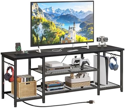 YGEOMER TV Stand for TVs Up to 65 Inch with Outlets, Bedroom, Black by YGEOMER