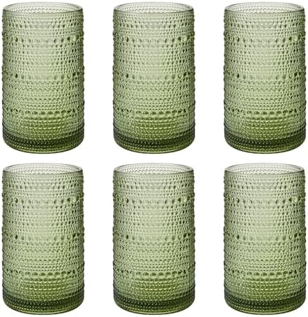 Vintage Hobnail Drinking Glasses Set of 6, 16 oz Large Capacity Embossed Green Tumblers, Highball Glasses for Water, Cocktail, Beer, Whiskey, Kitchen & Bar Use by Unknown