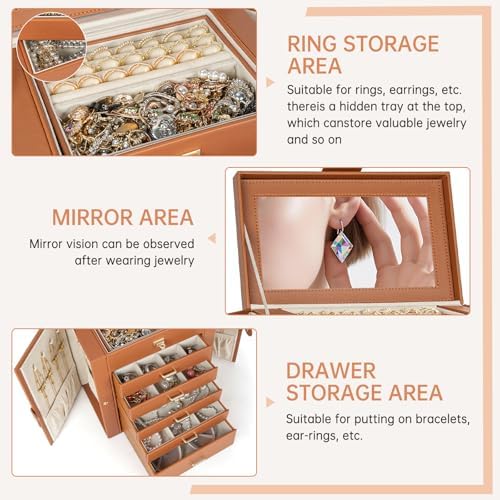 AKOZLIN 6-Tier Jewelry Box Organizer 5 Drawers Storage Medium Orange - Image 3