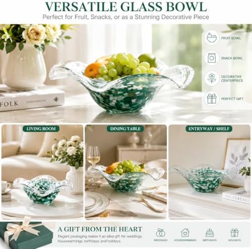 Hand Blown Glass Bowl Decorative Dish Fruit Bowl Home Decor - Image 4