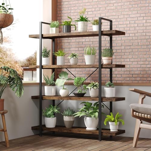 2PCS Heavy Duty 4 Tier Industrial Bookcase for Home Office, Rustic Brown - Image 5