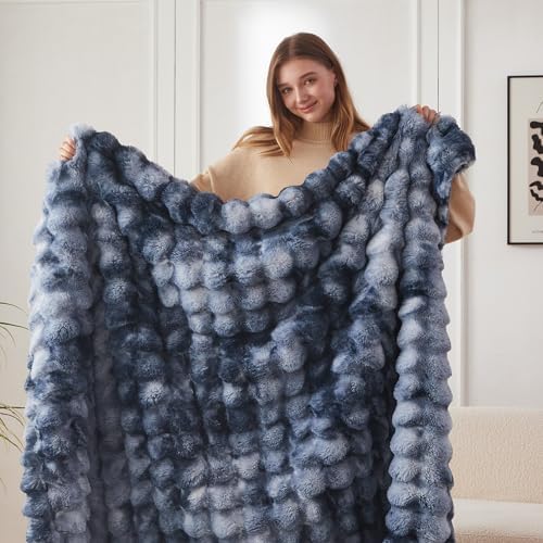 COOVA Soft Bubble Faux Fur Throw Blanket, 50"x60", Tie-dye Blue - Image 3