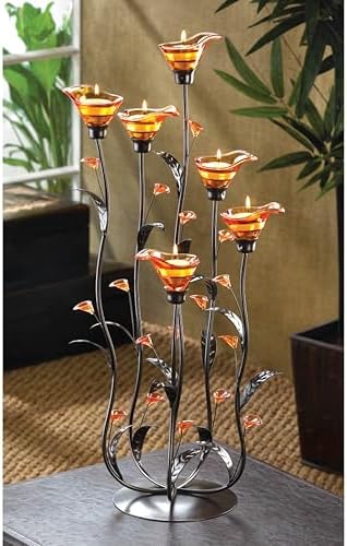 Zingz & Thingz Beauty in The Petals Collection Floral Tealight Candle Holder, 10x10x24.25, Amber Calla Lily - Image 2