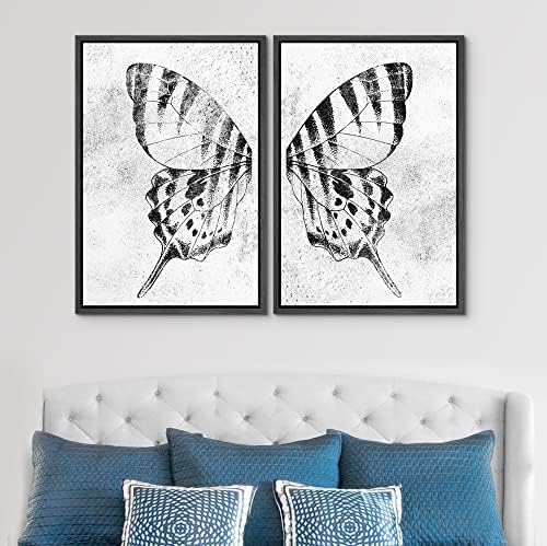 SIGNWIN Framed Canvas Print Wall Art Set Black & White Monarch Butterfly Wing Insect Nature Wilderness Illustrations Modern Art Rustic Relax/Calm for Living Room, Bedroom, Office - 16"" x24 x2 Black - Image 3