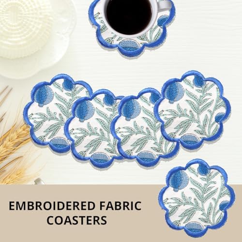 Ridhi 8-Pcs 100% Cotton Hand Block Print Drink Coasters 5" in Queen Blue - Image 6