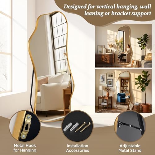 Mirror Full Length - Irregular Full Body Mirror Standing or Leaning or Wall Hanging 62.2"x 22.8" Asymmetrical Aviation Aluminum Alloy Frame Unique for Bedroom, Living Room, Cloakroom, Entryway - Image 4