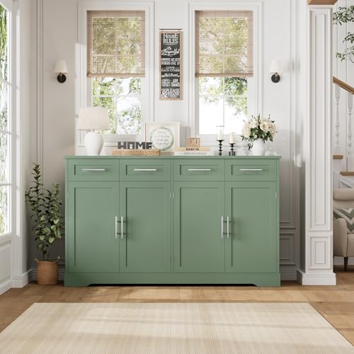 HOSTACK 60" W Sideboard Buffet Cabinet with Storage, Kitchen Cabinet, Green - Image 3