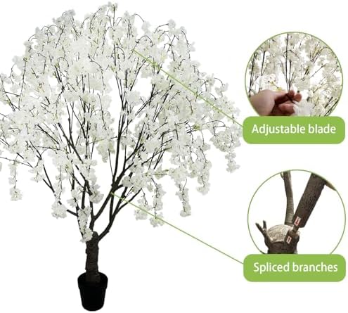 Artificial White Cherry Blossom Tree, 7 Ft Tall Indoor Faux Plant with Cascading Branches, Potted Decorative Tree for Home, Office, Living Room, Patio - Image 4