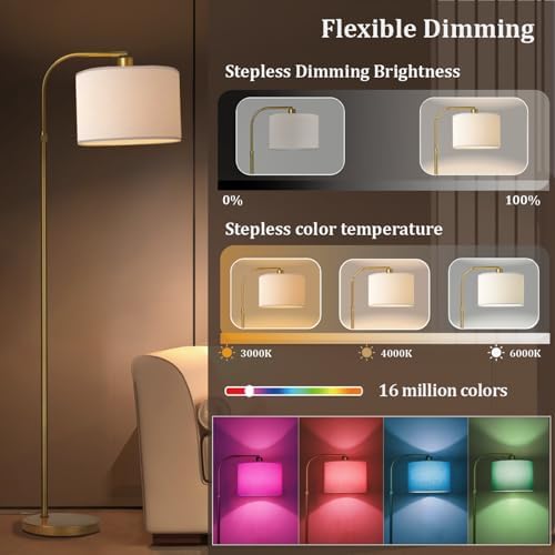 Gold Floor Lamp with Remote Control, 1200 Lumens Adjustable Height Dimmable Arc Floor Lamp for Living Room, Modern Standing Lamp for Bedroom, Office, LED Smart Bulb Included - Image 3