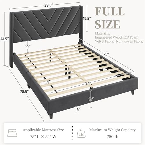 Yaheetech Full Bed Frame with Chevron Channel-Tufted Headboard, Dark Gray - Image 2