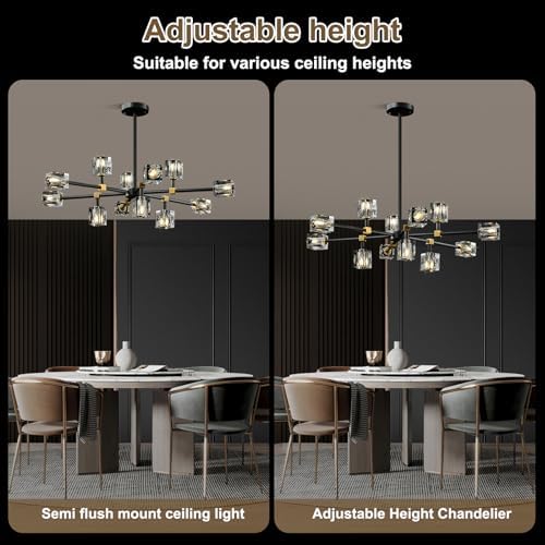 Modern Sputnik Crystal Chandelier:Black and Gold Dining Room Entryway Light - Image 4