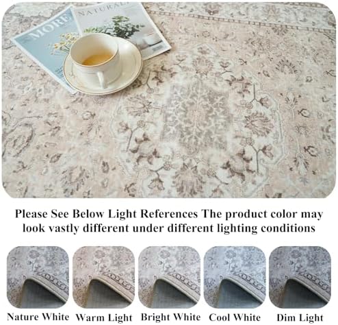 Living Room 8ft Square Area Rug: Machine Washable Large Vintage Soft Rug Stain Resistant Non Slip Floor Carpet for Bedroom Playroom Indoor Farmhouse Home Decor Mat for Office Dining Room(8x8,Beige) - Image 5