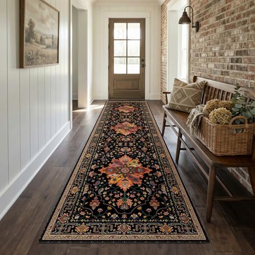 RELEANY Washable Area Rug, Runner 2'6"x8', Black/Colorful - Image 2