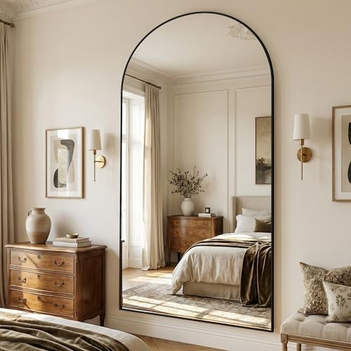 Suidia 90"x46" Arched Full Length Mirror with Stand, Black Floor Mirror - Image 3