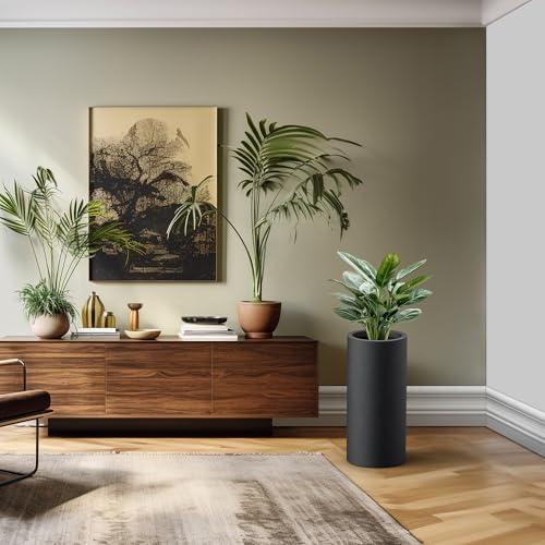 Kante Accent Round Column Black Concrete Planter 23.6" Tall, Outdoor - Image 6