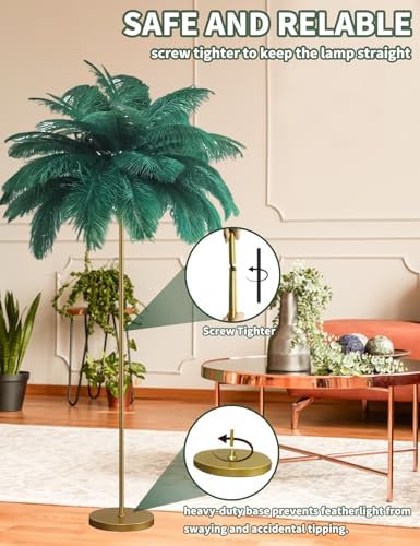 Feather Floor Lamp,Fluffy Ostrich Feather Floor Lamp for Bedroom,3 Color Temperatures Led Corner Modern Floor Lamps for Living Room Christmas Home Decor House Warming Gifts,63″ Height (Dark Green) - Image 6