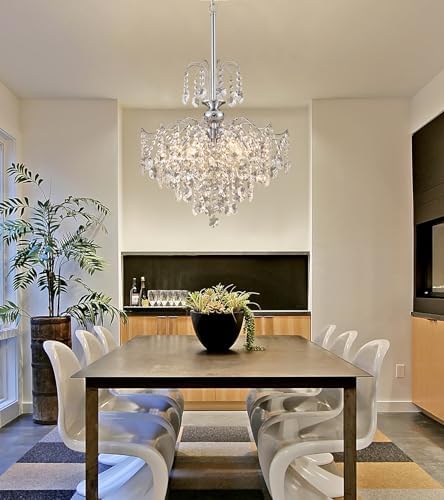 Q&S Modern Crystal Chandelier Chrome Pendant Light 6 Lights for Dining Room Kitchen Island Entryway Bathroom Hallway UL Listed - Image 6