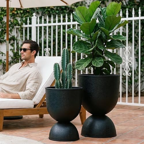 KOL Plastic Planters, Black Urn Planters 2 Pack, 18 Inch+23 Inch - Image 6