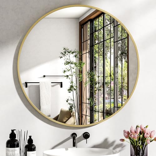 XRAMFY 36 Inch Round Mirror-Gold Circle Mirrors for Bathroom, Entryway - Image 2