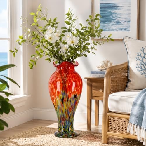 20" Tall Hand Blown Glass Vase – Pretty Ruffle Wide Mouth Decorative Flower Vase, for Modern Home Decor, Ideal Centerpiece for Living Rooms, Wedding & Home Decor - Image 6