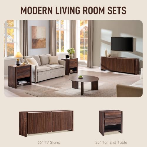66" Modern Buffet Cabinet w/Storage, Large Sideboard, Brown - Image 6