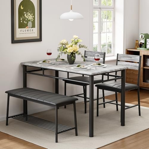 IRONCK Dining Table Set for 4, Kitchen Table and Chairs Set, Gray - Image 4