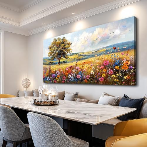 hyidecorart Large Wall Art For Living Room Canvas Wall Decor For Bedroom Office Decor Field Wall Paintings Flower Scenery Watercolour Pictures Artwork Modern Aesthetic Room Home Decorations - Image 4