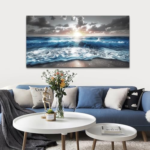 hyidecorart Blue Sea Waves Wall Pictures Framed Wall Art For Living Room Canvas Wall Decor For Office Sunshine Beach Painting Bedroom Home Decorations Prints Posters Mural Artwork Ready To Hang - Image 3