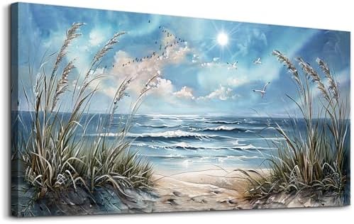 hyidecorart Wall Art For Living Room Wall Decor For Bedroom Bathroom Decoration Sunshine Ocean Scenery Painting Blue Sea Waves Wall Pictures Office Modern Canvas Prints Artwork Aesthetic Home Decor by hyidecorart