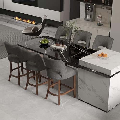 VKNOW Bar Stools Set of 2, 26" Fabric Counter Height Bar Stools, Charcoal - Image 3