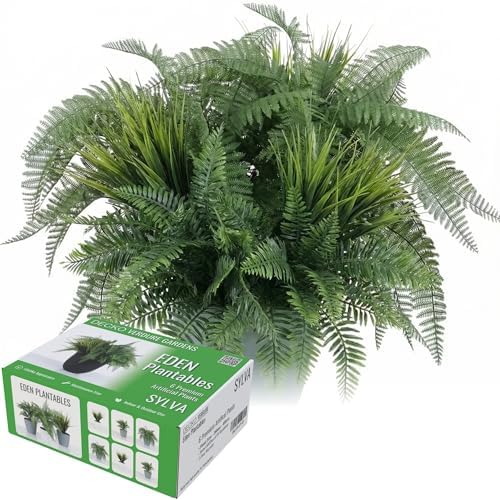 DECKO Artificial Plants - Fake Plants & Flowers Indoor and Outdoor - UV Resistant Flora for Living Room, Balcony, Patio, Kitchen etc - Faux Greenery - Sylva Collection (2 Sets of 3 Plantable Stems) by Unknown