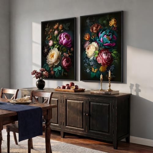 Large Framed Vintage Colorful Floral Wall Art for Living Room, 24x36 In - Image 2