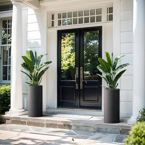 Kante Accent Round Column Black Concrete Planter 23.6" Tall, Outdoor - Image 4