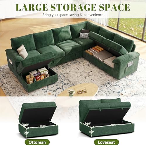 106'' Modular Sectional Sofa with Pull Out Bed, Sleeper Sofa, Green - Image 6