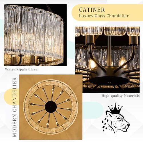 CATINER Modern 30" Crystal Glass Chandelier 12-Light Black Chandeliers - Image 4