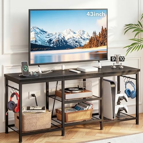 YGEOMER TV Stand for TVs Up to 50 Inch with Outlets, Bedroom, Black by YGEOMER