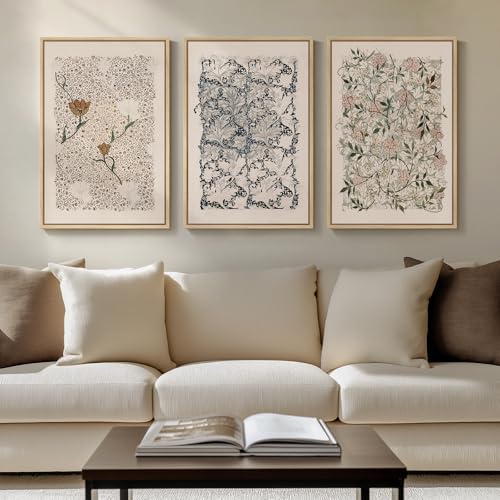 Framed William Morris Boho Floral Canvas Wall Art for Living Room, 16x24 In by Cuspin