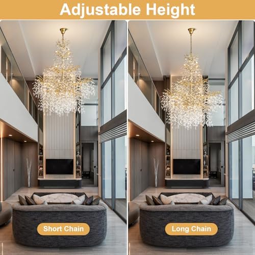 YUYI 65" Long Crystal Chandelier for High Ceiling, 27-Light Gold Tree Branch Chandelier, Large Chandeliers for High Ceilings, Staircase, Foyer, Entryway, Luxury K9 Crystal Raindrop Tiered Chandelier - Image 7