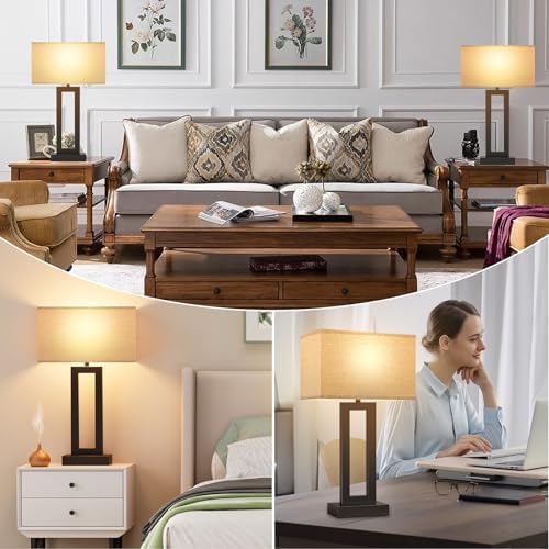 Seealle 22" Tall Living Room Lamps for Night Stands - Touch Bedside Lamp with USB C+A, 3 Way Dimmable Bedroom Lamps for End Tables Set of 2, Modern Night Stand Lamps for Bed Side(Beige&Black) - Image 6