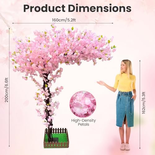 6.7 FT Artificial Pink Cherry Blossom Tree, 79 in Tall Faux Sakura Tree - Image 2