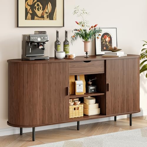 ONBRILL 63" Sideboard Buffet Cabinet with Storage Drawer & Shelves,Walnut by ONBRILL