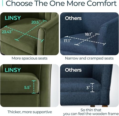 LINSY Accent Chair with Ottoman, Modern Armchair Comfy Barrel Reading Chair with Footrest for Living Room Bedroom Reading Room, Velvet, Olive Green - Image 5